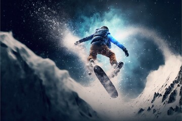 Obraz na płótnie Canvas snowboarder jumping on the snow ,ai, Generative AI