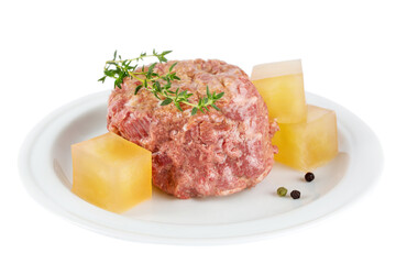 Canned pork jelly with seasonings with thyme