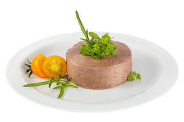 Pate with greens and yellow tomato