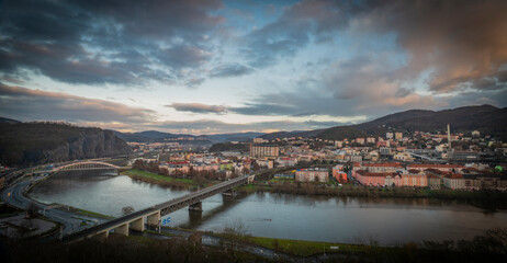 View for centre of city in winter cloudy evening 12 24 2022 Usti nad Labem CZ