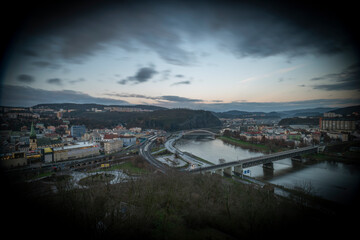 Fototapeta na wymiar View for centre of city in winter cloudy evening 12 24 2022 Usti nad Labem CZ