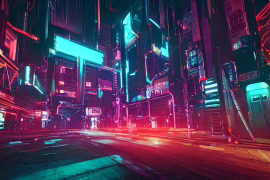 Cyberpunk futurist night road city IA