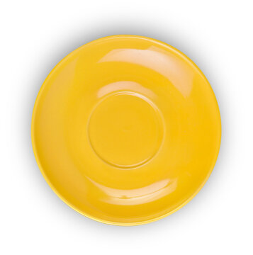 Empty yellow plate on white background