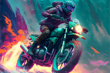 Illustration of radical sports - motorcycle - Created with generative ai technology