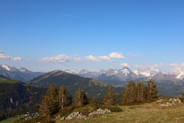 Fototapeta premium View on a valley of the Roy Lake in Haute-Savoie 