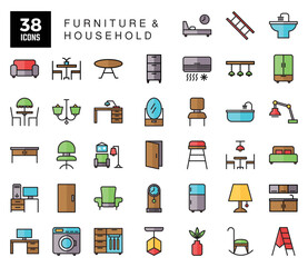 Furniture, (lineal color) icon set. The collection includes for mobile app web or site design.