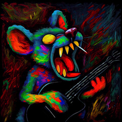 Isolated rat playing guitar. Generative Ai.