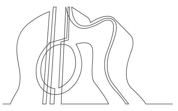 continuous line drawing acoustic guitar closeup view - PNG image with transparent background