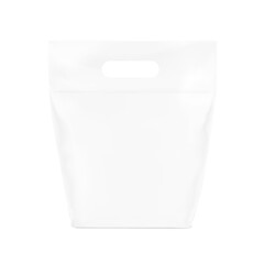 Realistic plastic bag with handle mockup. Vector illustration isolated on white background. Ready and simple to use for your design. EPS10.	