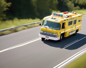 Emergency vehicle with sirens on highway.