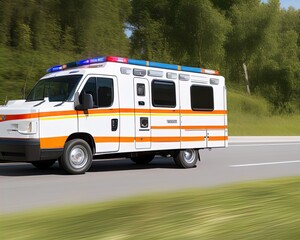 Emergency vehicle with sirens on highway. 