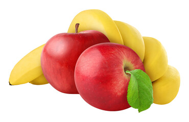 Bananas and apples cut out