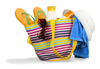 Fototapeta beach bag with leisure items obraz