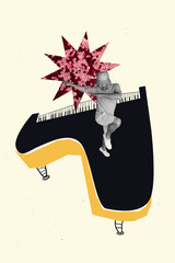 Creative trend magazine collage of carefree young guy music school student dance huge grand piano...