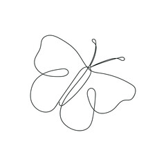 Butterfly drawn in one continuous line. One line drawing, minimalism. Vector illustration.
