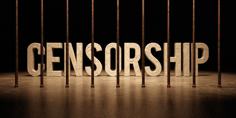 Censorship text word message from behind bars in prison 3D render, censored concept	
