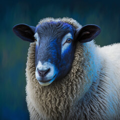 Sheep in blue tones, Generative AI.