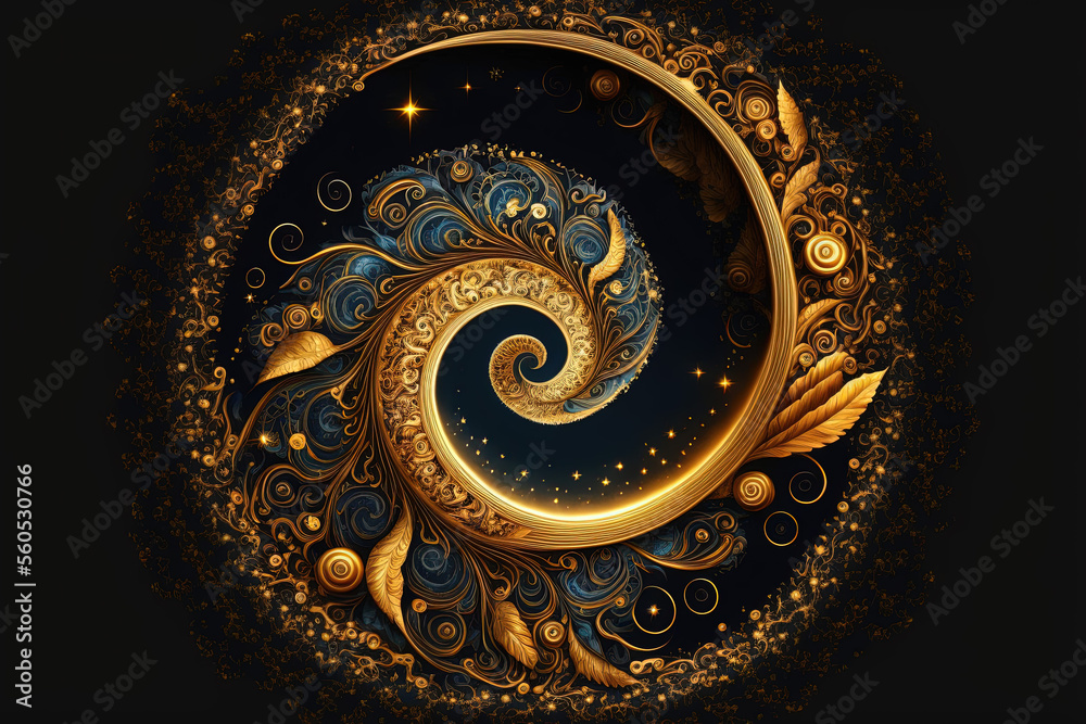 Wall mural space background with golden spiral. astrology and fantasy illustration. golden ratio. generative ai