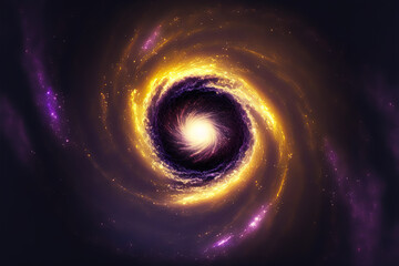 Golden spiral on galaxy background. Space illustration. Astrology concept. Generative AI