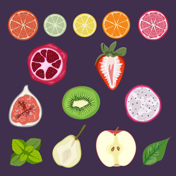 Flat fruits colorful collection vector