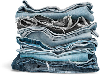 Stack of blue textile jeans