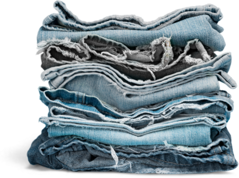 Stack of blue textile jeans