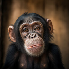Portrait of a chimpanzee. Generative Ai illustration.