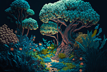 Obraz premium Fantasy setting, forest, clay style. Generative AI