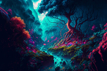 Obraz na płótnie Canvas Fantasy landscape, forest. Generative AI