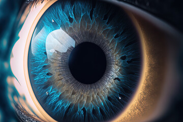 Closeup of a blue macro eye. Generative AI