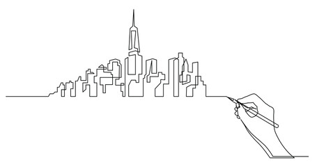 hand drawing business concept sketch of city buildings skyline - PNG image with transparent background