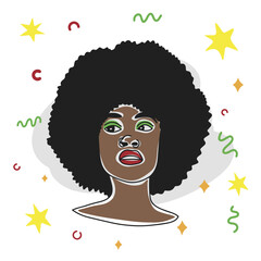 Fashion portrait of african girl with puffy hair, banner decoration, people of color