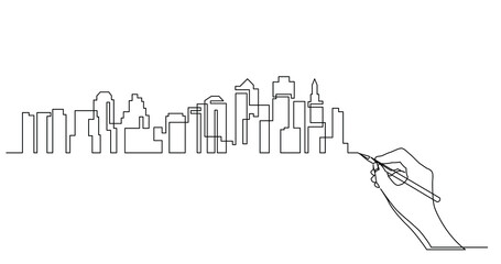 hand drawing business concept sketch of city skyscrapers skyline - PNG image with transparent background