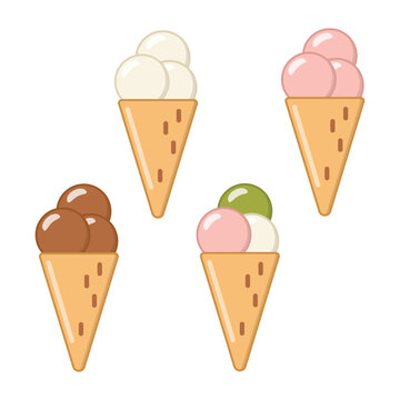 Soft ice cream of different flavors in cone design