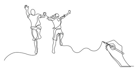 hand drawing business concept sketch of happy jumping couple - PNG image with transparent background