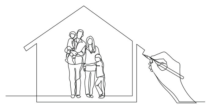 hand drawing business concept sketch of happy family home - PNG image with transparent background