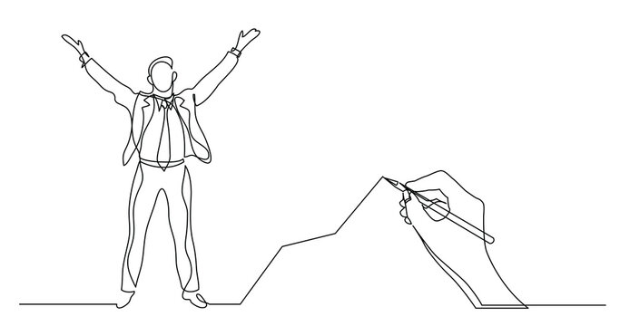 hand drawing business concept sketch of happy man with rising chart - PNG image with transparent background