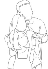 Simple continuous line, a drawing of a harmonious family huddled together. Happy family concept. A simple line, continuous line.