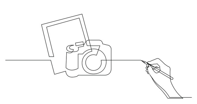 hand drawing business concept sketch of photo camera and pictures - PNG image with transparent background