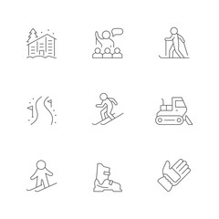 Set line icons of ski resort