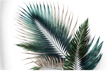 On a white background, an illustration of palm leaves. Generative AI