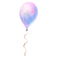 Purple watercolor air balloon, isolated on white background. balloons for children's design, kids room, nursery, birthday card, invitation, greeting, poster, stickers.