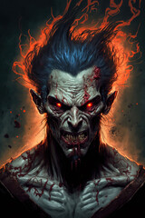 zombie demon character, full of anger, evil, art illustration 