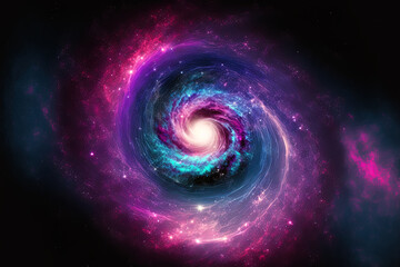 Stars and space, Milky way with circle rotation motion blur in purple blue and pink colors. Universe fantasy conceptual image. Generative AI