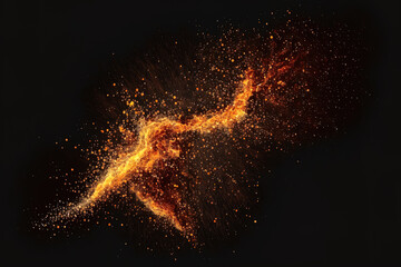 Fototapeta premium Random flying fire sparks particles isolated on the black background for overlay design. Generative AI