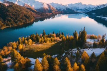 Obraz premium Winter landscape with mountains, Generative AI 