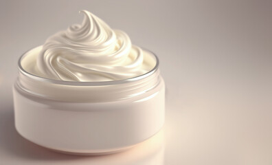 Jar of cosmetic product on light background. Cream jar. Skin care product package. Generative ai