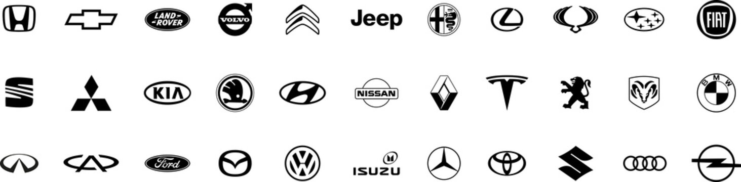 Collection of popular car brands. Automobile logo.