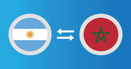 round icons with Argentina and Morocco flag exchange rate concept graphic element Illustration template design
