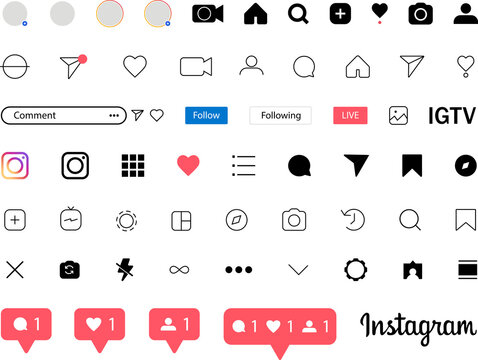 Instagram icons. Template frame for social media. Instagram mockup. Interface template on Apple iPhone. Screen interface. Instagram application. Instagram photo frame